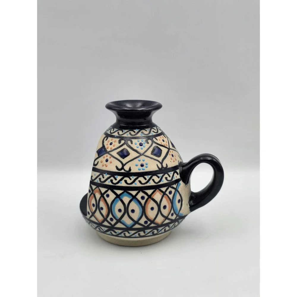 Servin Mexico Ceramic candle holder Blue Hand Painted Pottery Vintage 4in Excell